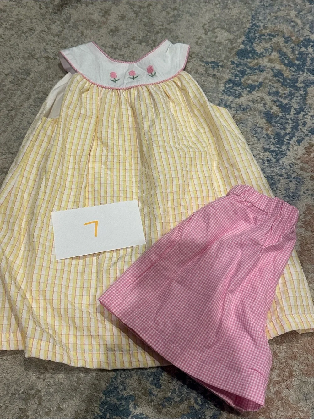 Yellow & Pink Girls' Matching Set with Embroidered Yoke
